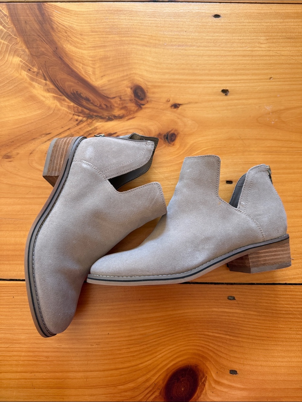 Blondo Light Gray Suede Cutout Ankle Booties